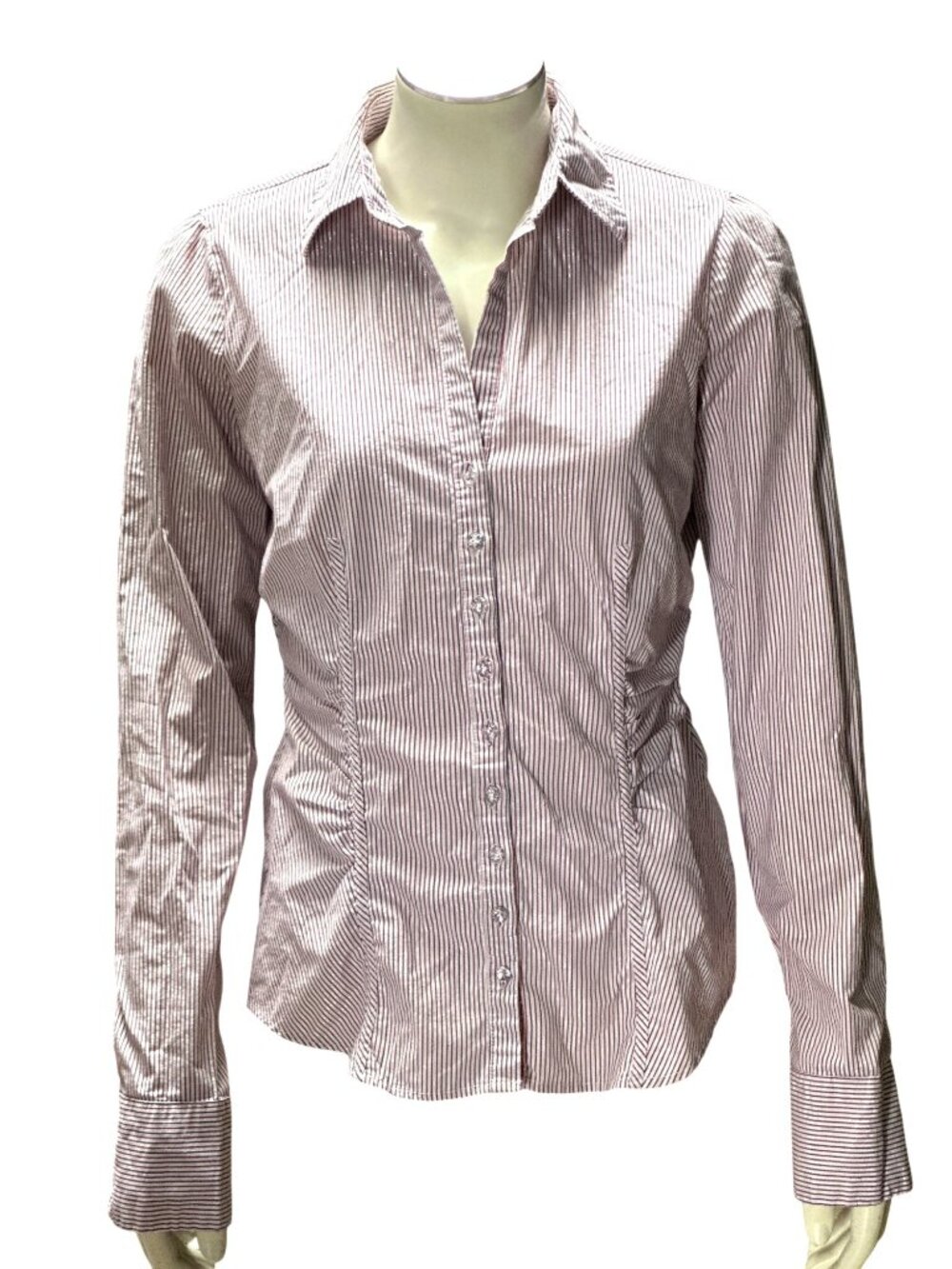 New York And Company XS Pink Striped Button Down Stretch Shirt Career Office Top
